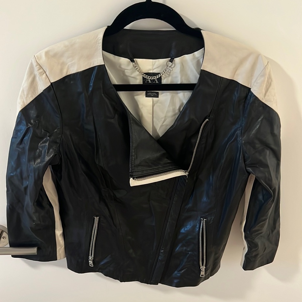 Armani Exchange butter Soft Two Tone Leather Jacket